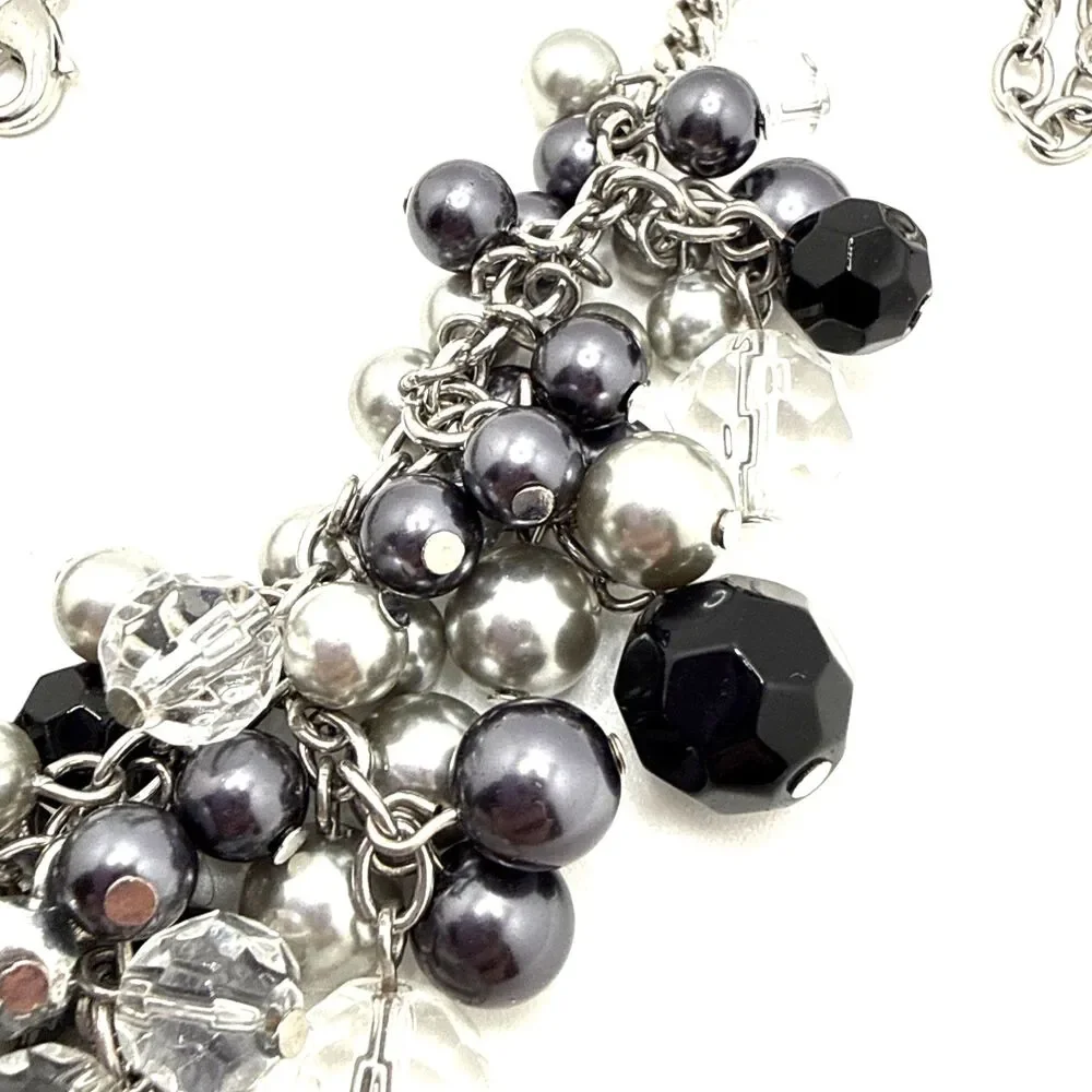 Cha-Cha Style Necklace Clear Gray Black Bead Cluster Statement Bib 16